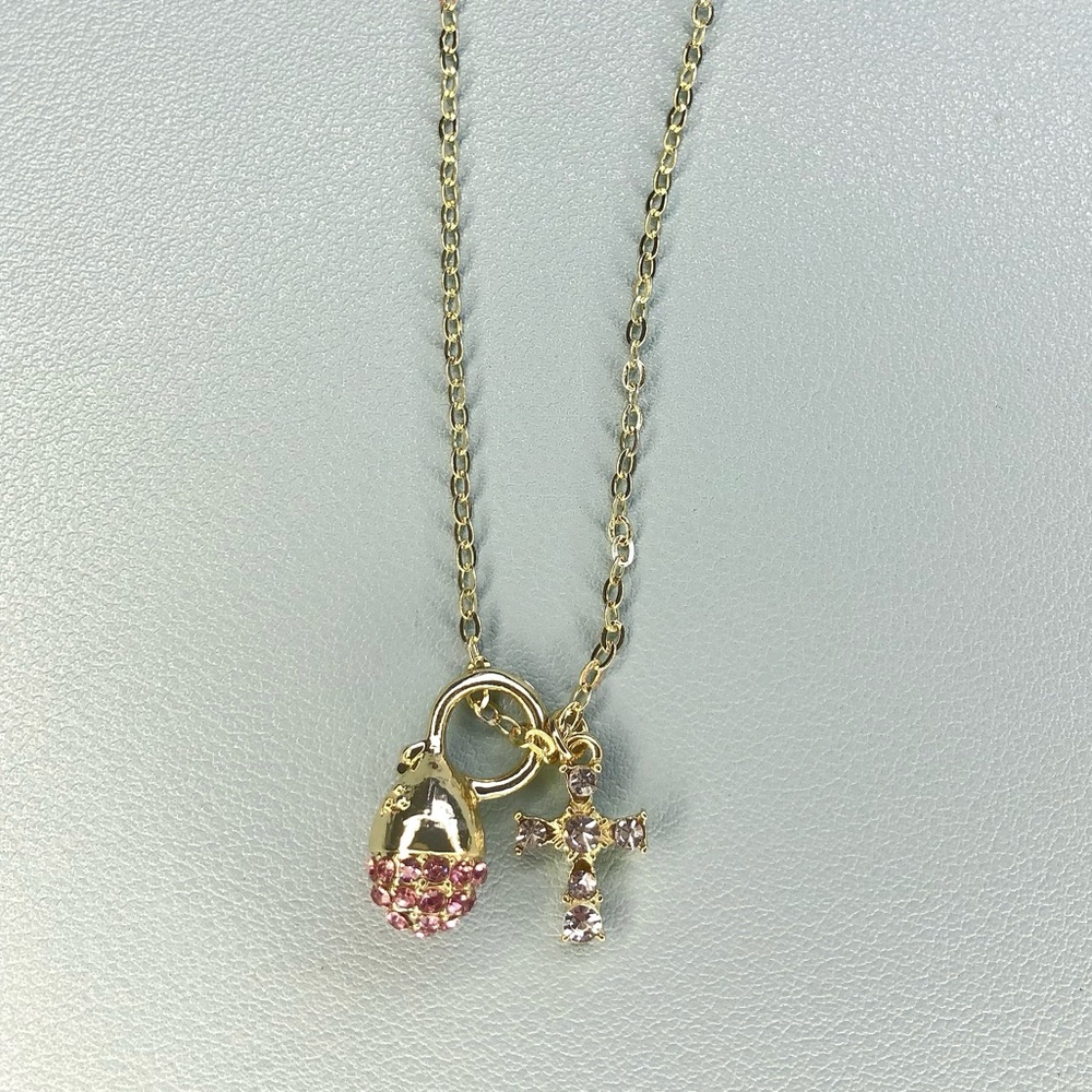💕 Sweet and cute Pink Pine Cone and Cross Pendant necklace - Picture 5 of 7
